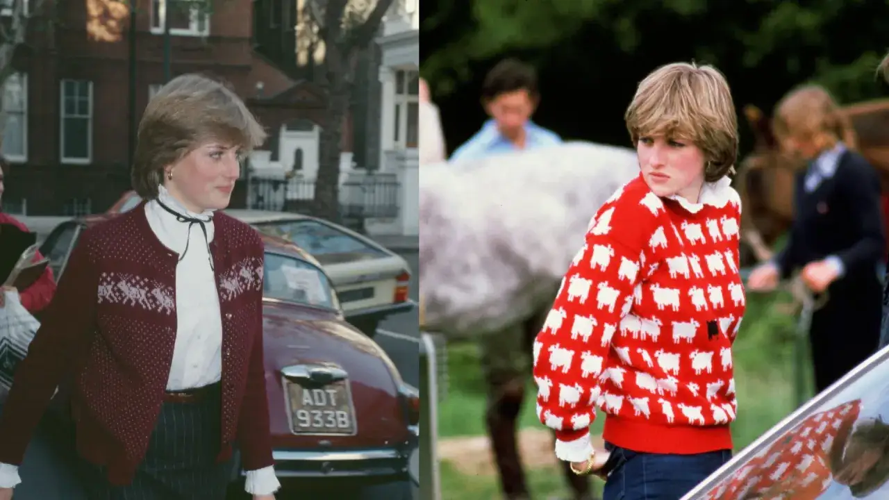 Prinsessan Diana i ikonisk fårtröja och en annan outfit, en sann sloane ranger-stil.