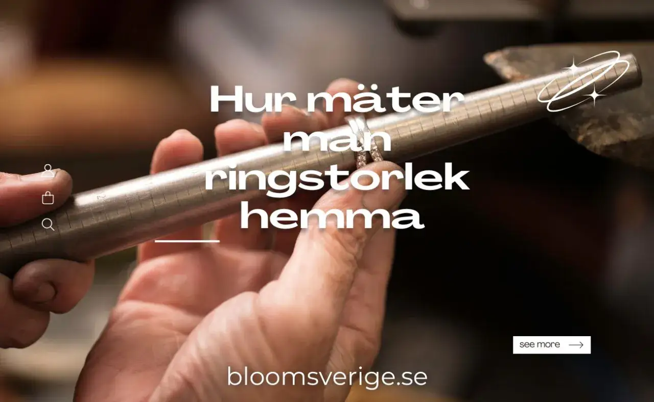 En hand m&auml;ter en ring p&aring; en ringm&auml;tare. Texten 