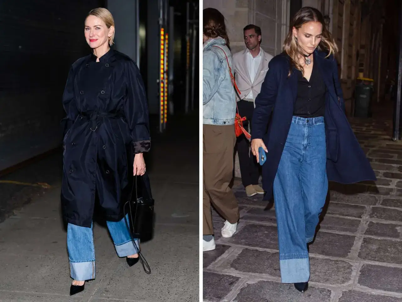 Naomi Watts och Natalie Portman visar upp trendiga jeans med uppvikta fållar.